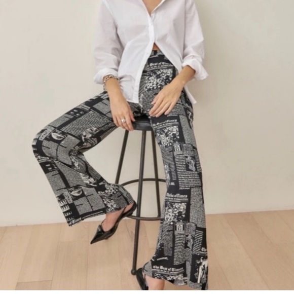 Reformation Sorrenti pant style zine wide leg newsprint magazine print Size 4 - Picture 1 of 7